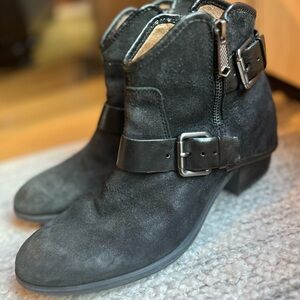 Donald J. Pliner Italian Suede Leather Dalis Harness Western Moto Ankle Boots